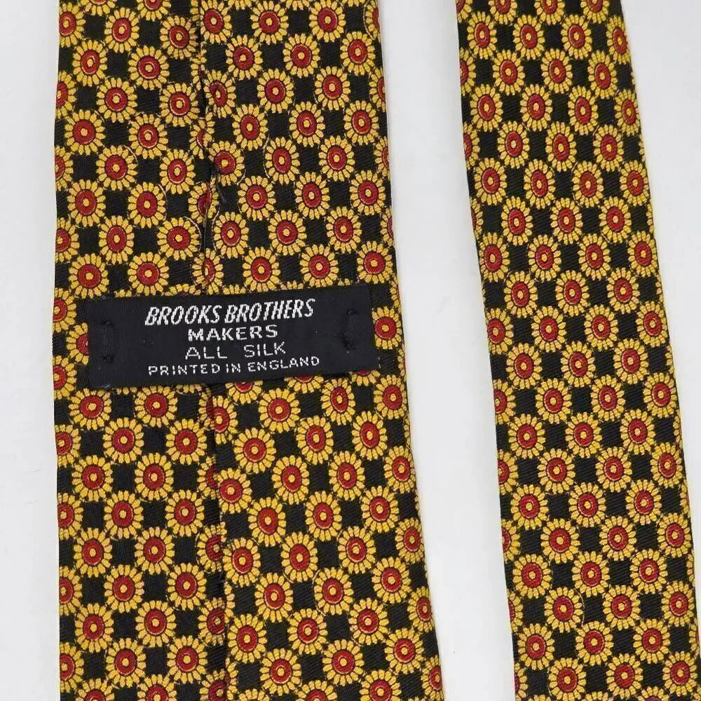VINTAGE BROOKS BROTHERS MAKERS SILK TIE BLACK RED YELLOW SUNFLOWER 3